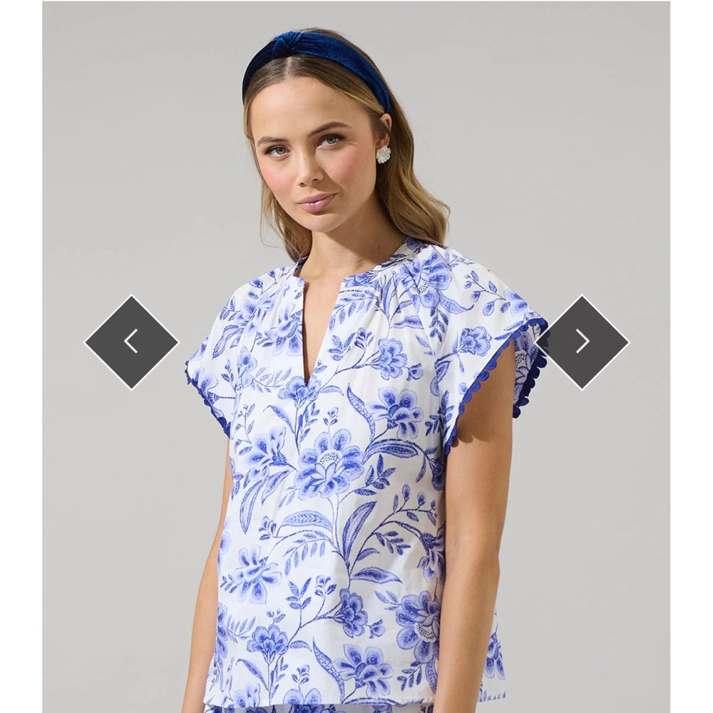 NWT Sugarlips Floral Ayla Split Neck Top, XL - Picture 4 of 9